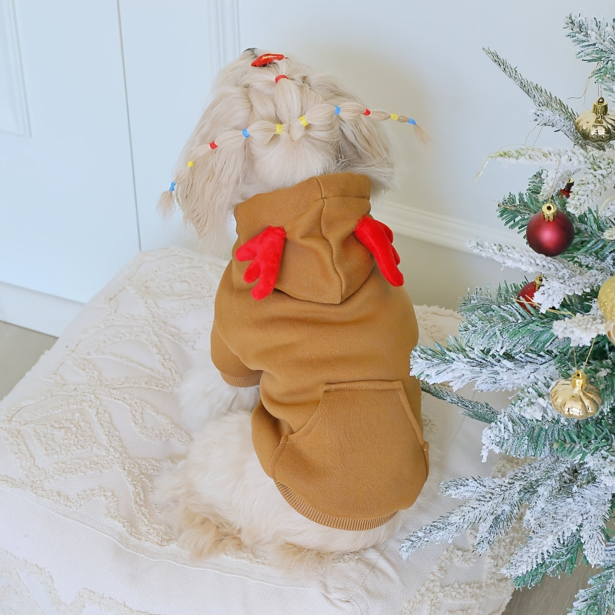 1pc Cute Christmas Deer Design Pet Sweatshirt, Dog And Cat Warm Hoodie, Dog Sweater With Pocket In The Back, Pet Autumn And Winter Clothes For Festival Party Daily Wear for stocking stuffers