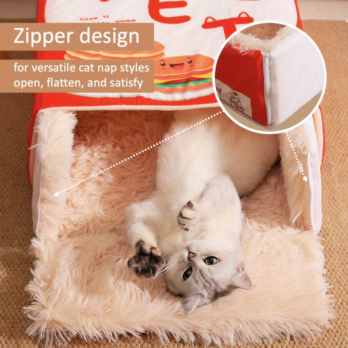 Rectangular Fully Enclosed Cat Bed with Snack Box Design