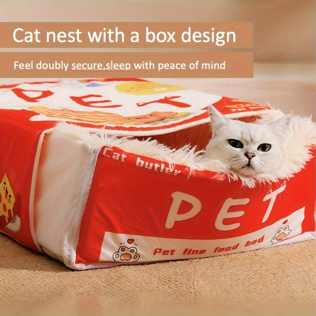 Rectangular Fully Enclosed Cat Bed with Snack Box Design