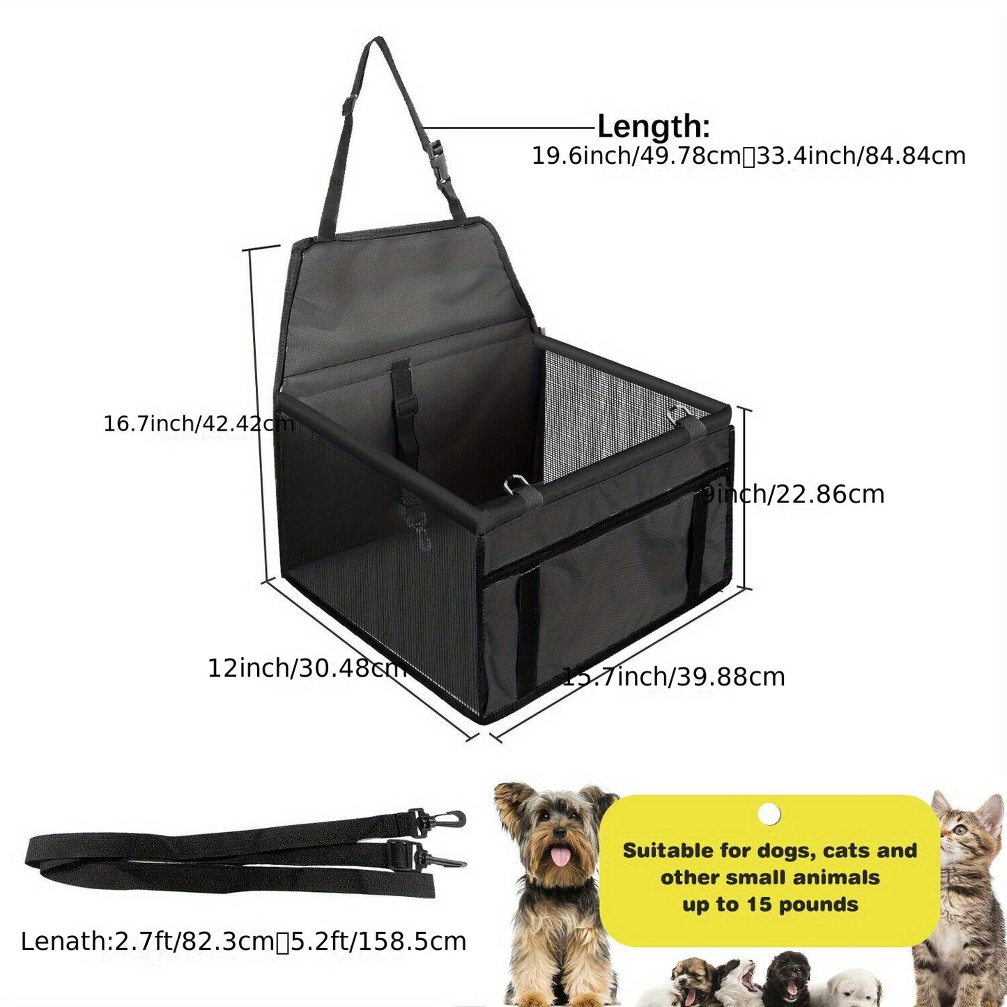 Bottom and front with thickened PE partitions Pet reinforced car booster seat for dogs and cats Portable breathable bag with safety belt Dog carrier safe and stable for travel Attention with clip-on belt with PVC tube (pink,