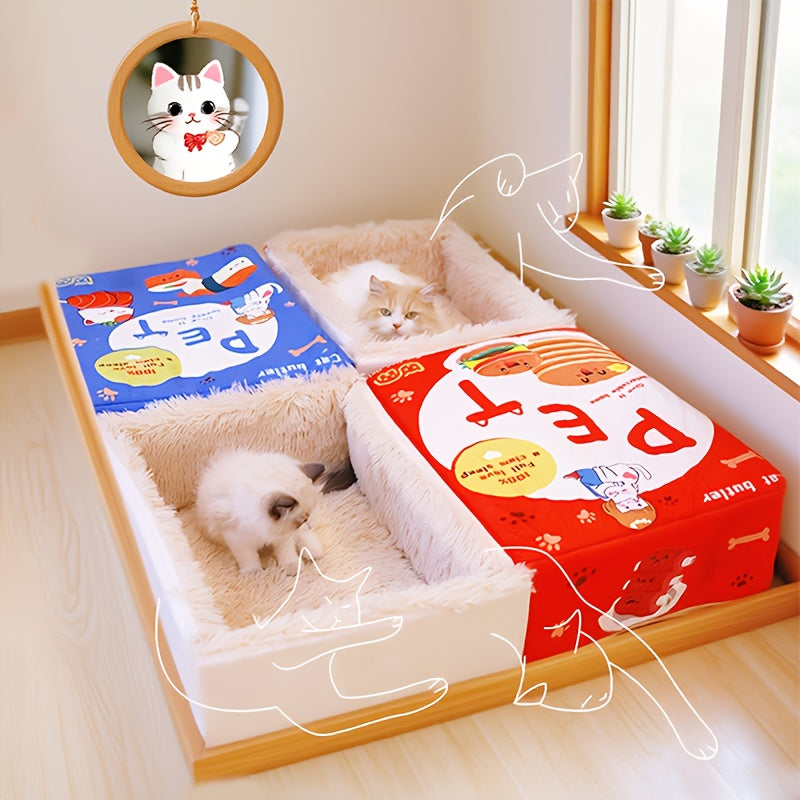 Rectangular Fully Enclosed Cat Bed with Snack Box Design