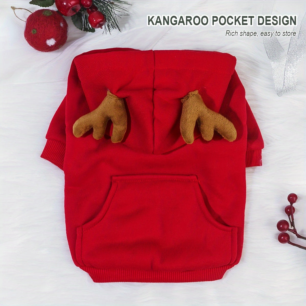 1pc Cute Christmas Deer Design Pet Sweatshirt, Dog And Cat Warm Hoodie, Dog Sweater With Pocket In The Back, Pet Autumn And Winter Clothes For Festival Party Daily Wear for stocking stuffers