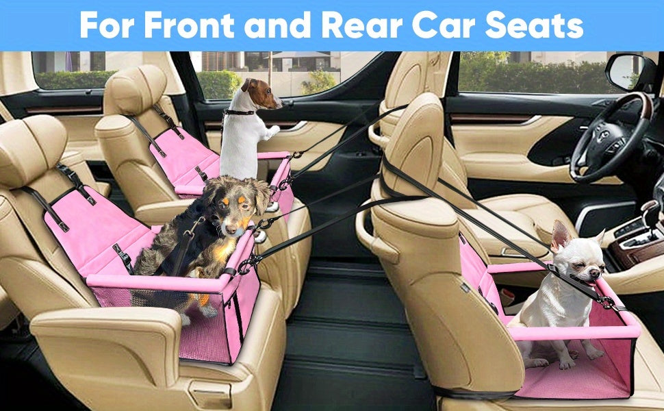 Bottom and front with thickened PE partitions Pet reinforced car booster seat for dogs and cats Portable breathable bag with safety belt Dog carrier safe and stable for travel Attention with clip-on belt with PVC tube (pink,