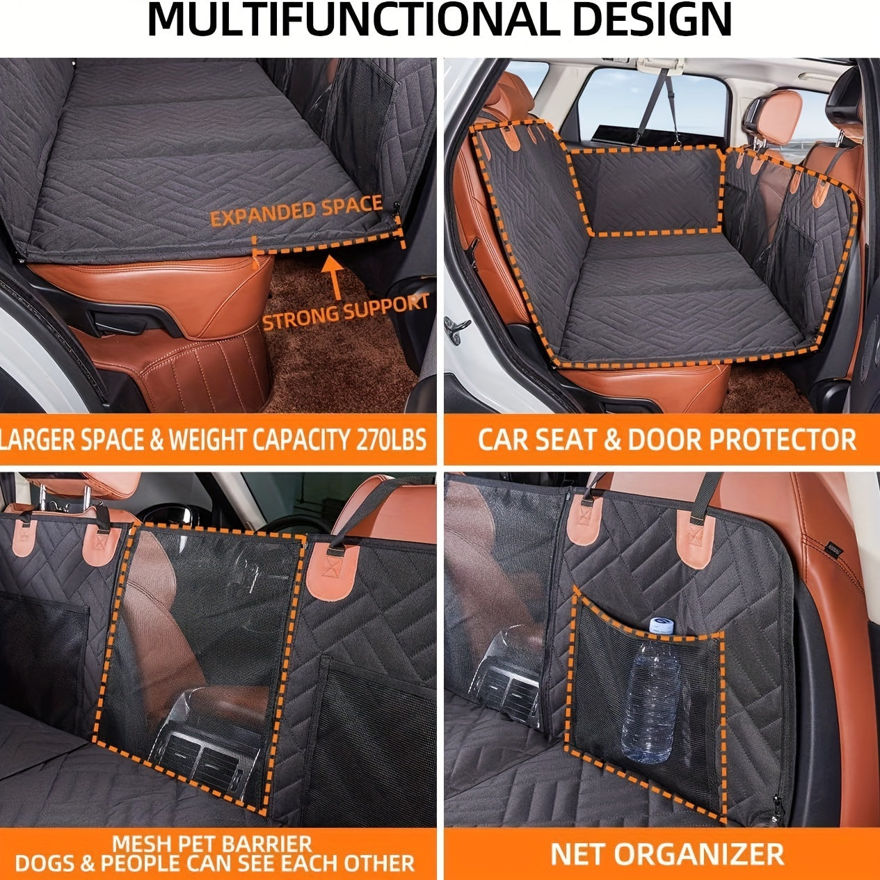 Heavy Duty Pet Car Seat Pad, Car Travel Bed For Dogs, Gray, Car Seat Cushion For Dogs, Dog Travel Hammock For Car Christmas Gift