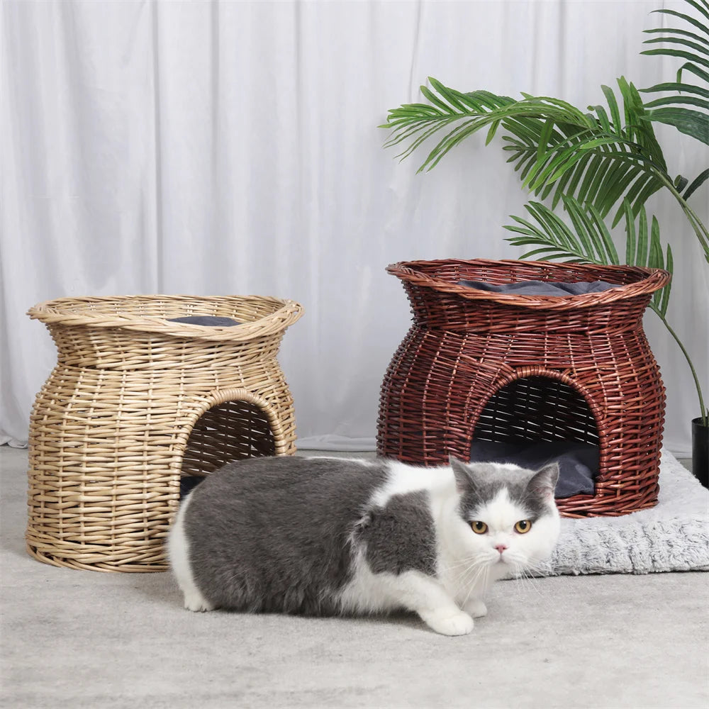 Tier Rattan Wicker Elevated Cat House