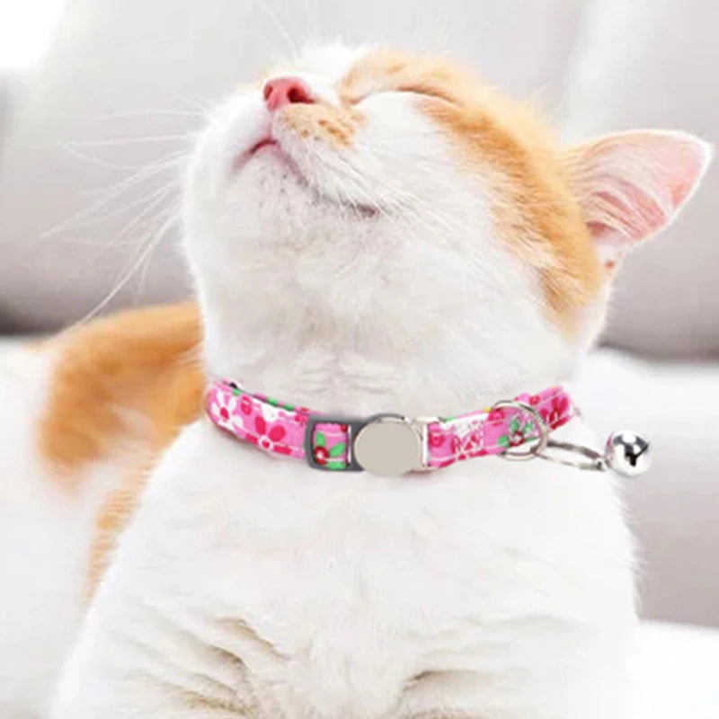Personalized Cat Collar with Bell Adjustable Dog Neck Strap Fashion Print Puppy Kitten Collars Free Engraved Cat Id Pet Supplies