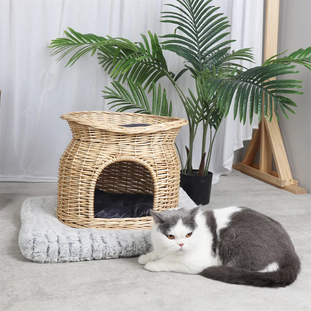 Tier Rattan Wicker Elevated Cat House