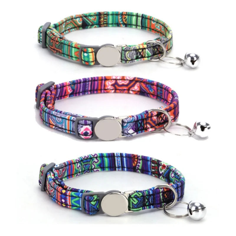 Personalized Cat Collar with Bell Adjustable Dog Neck Strap Fashion Print Puppy Kitten Collars Free Engraved Cat Id Pet Supplies
