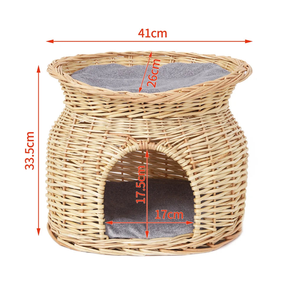 Tier Rattan Wicker Elevated Cat House