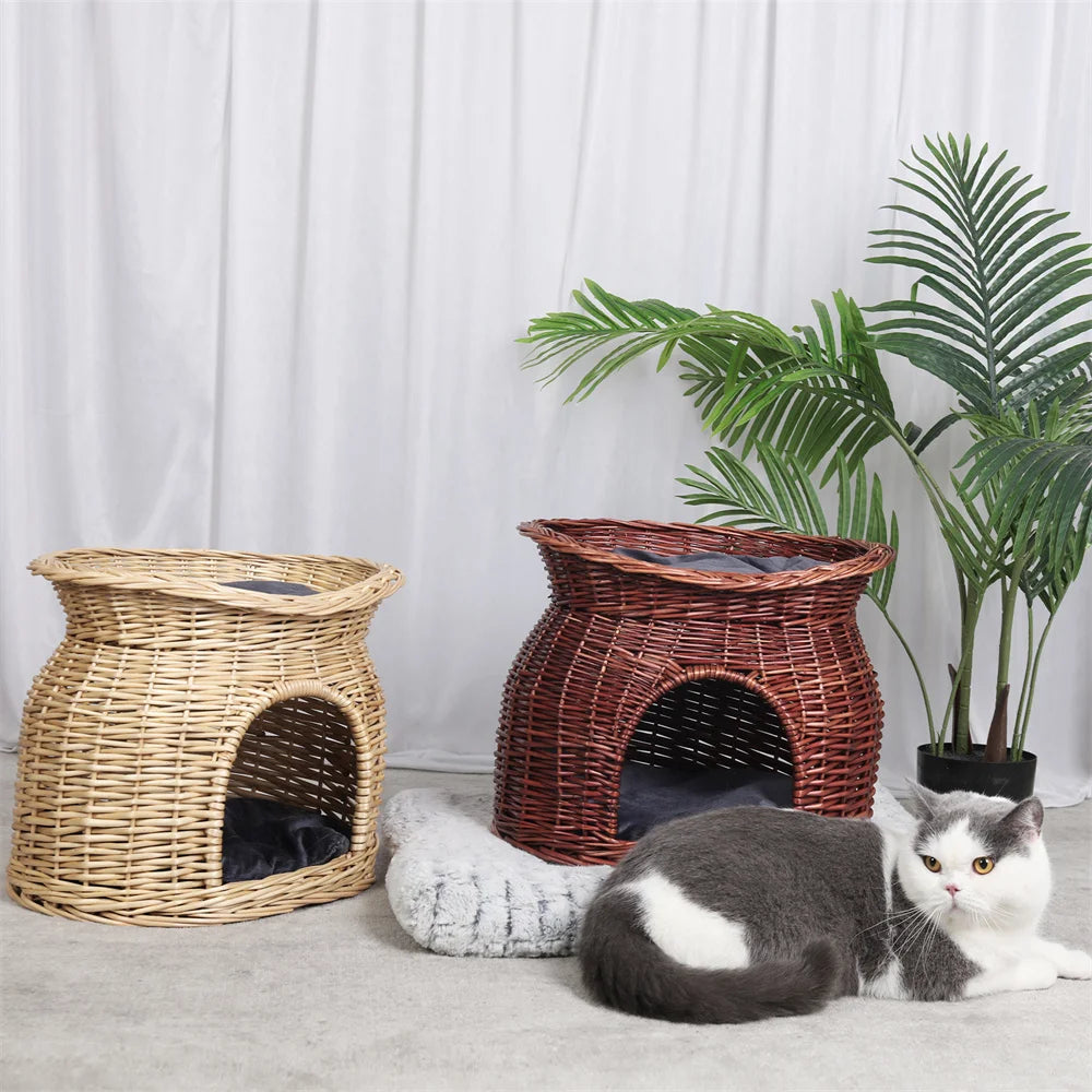Tier Rattan Wicker Elevated Cat House