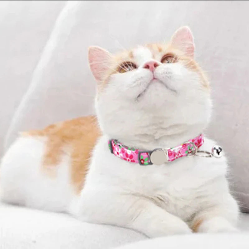 Personalized Cat Collar with Bell Adjustable Dog Neck Strap Fashion Print Puppy Kitten Collars Free Engraved Cat Id Pet Supplies