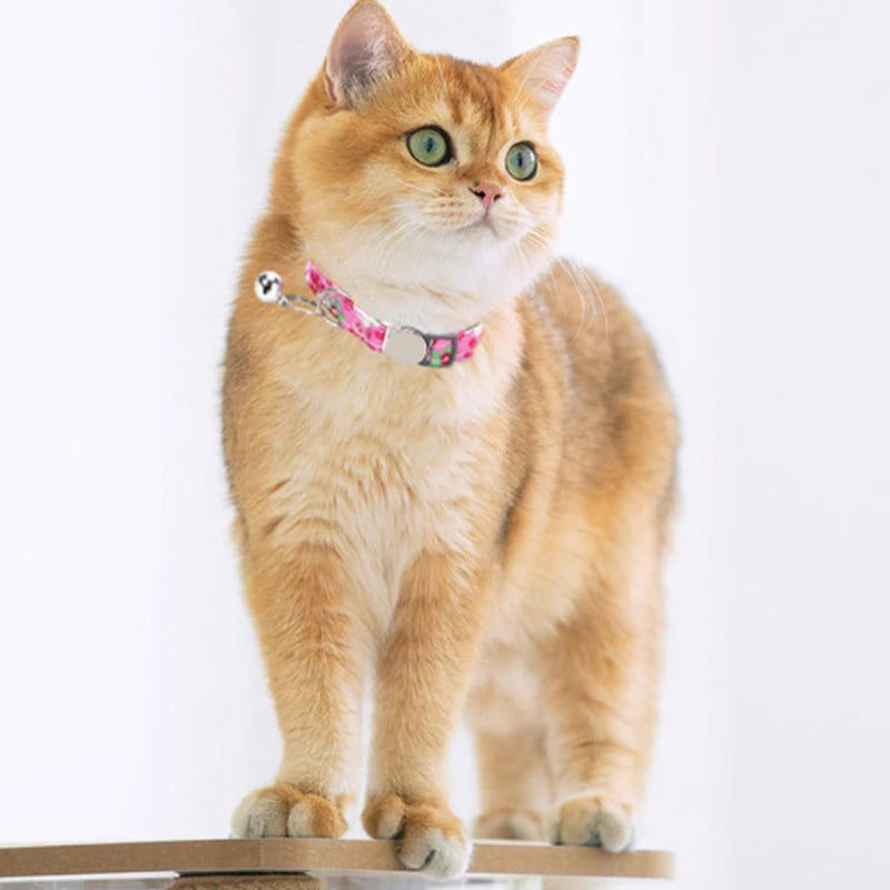 Personalized Cat Collar with Bell Adjustable Dog Neck Strap Fashion Print Puppy Kitten Collars Free Engraved Cat Id Pet Supplies