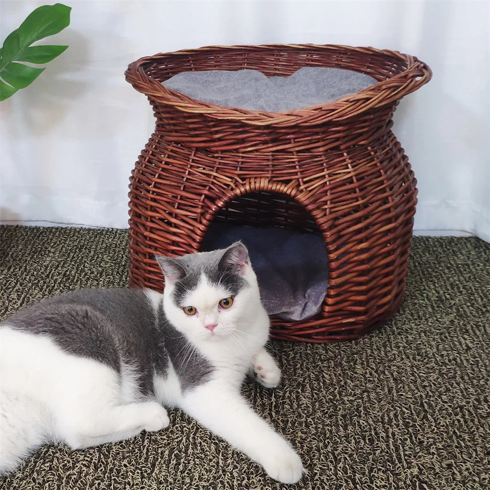 Tier Rattan Wicker Elevated Cat House