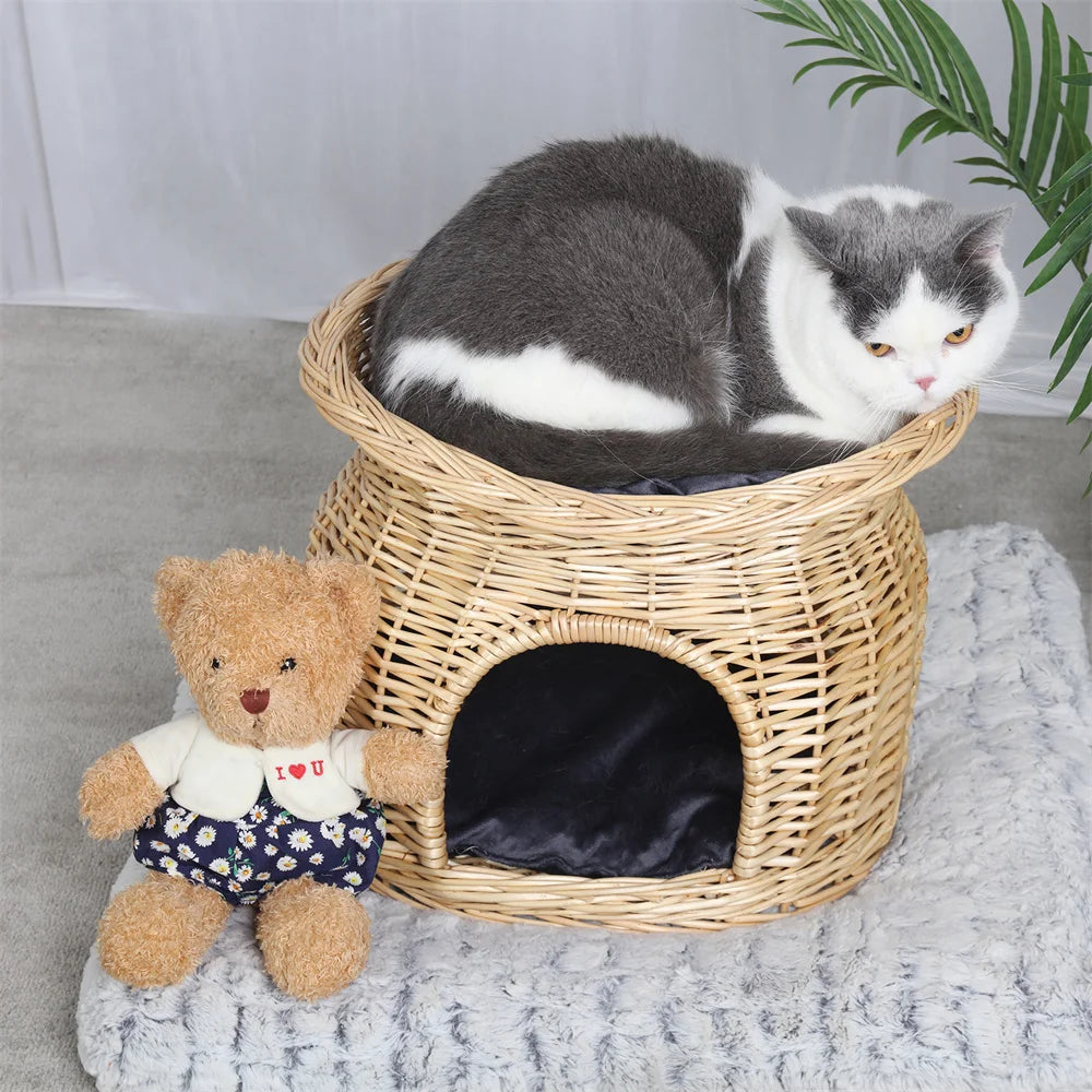 Tier Rattan Wicker Elevated Cat House
