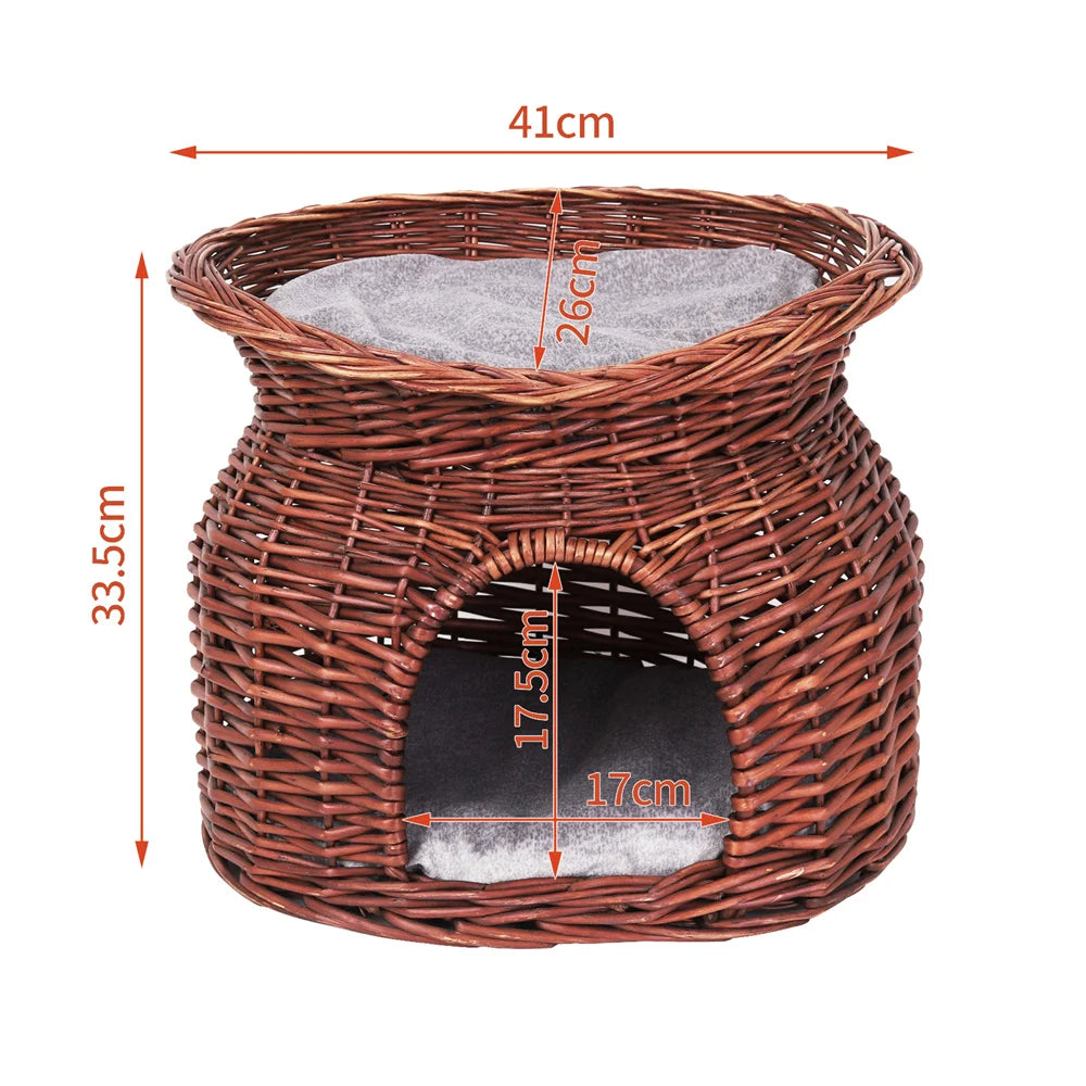 Tier Rattan Wicker Elevated Cat House