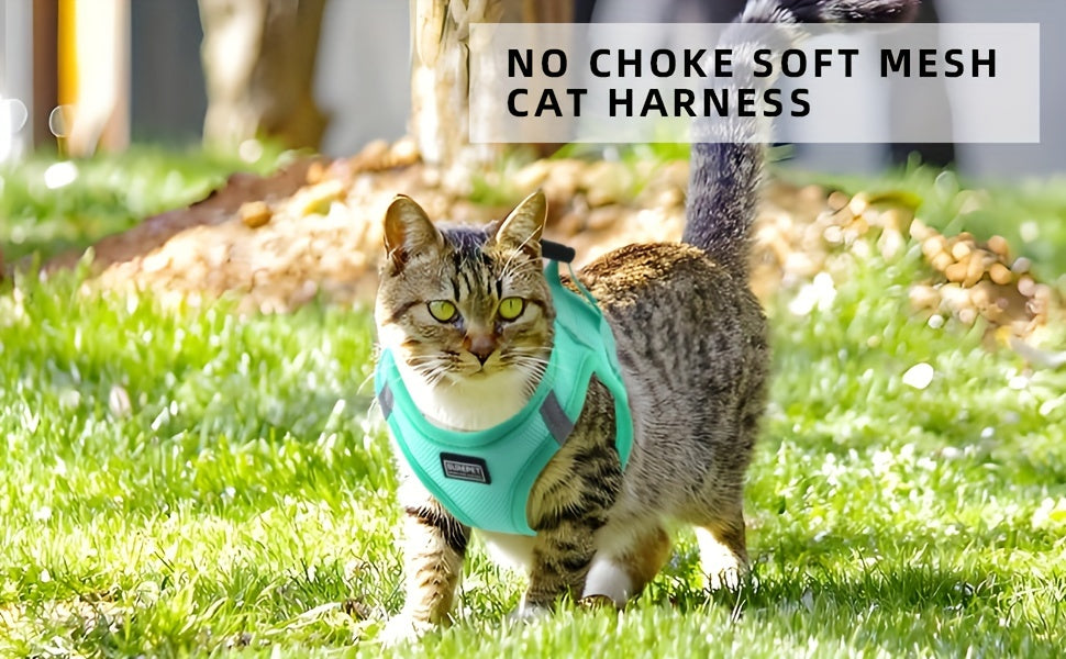 Adjustable Cat Harness with Reflective Strap, Soft Breathable Vest for Walking, Escape-Proof, Polyester, Machine Washable, Comfortable Outdoor Cat Gear