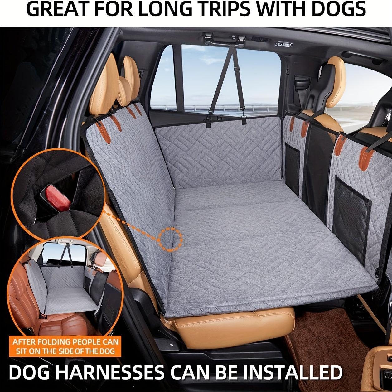 Heavy Duty Pet Car Seat Pad, Car Travel Bed For Dogs, Gray, Car Seat Cushion For Dogs, Dog Travel Hammock For Car Christmas Gift