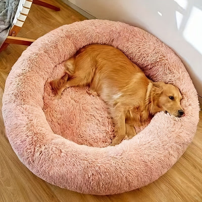 Long Plush Dog Bed, Large Pet Round Bed, Ped Calming Sleeping Nest, Pet Bed Sofa Cushion Christmas Gift