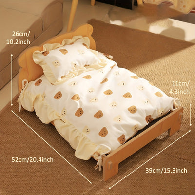 Pet Bed with Bear-Shaped Bedspread