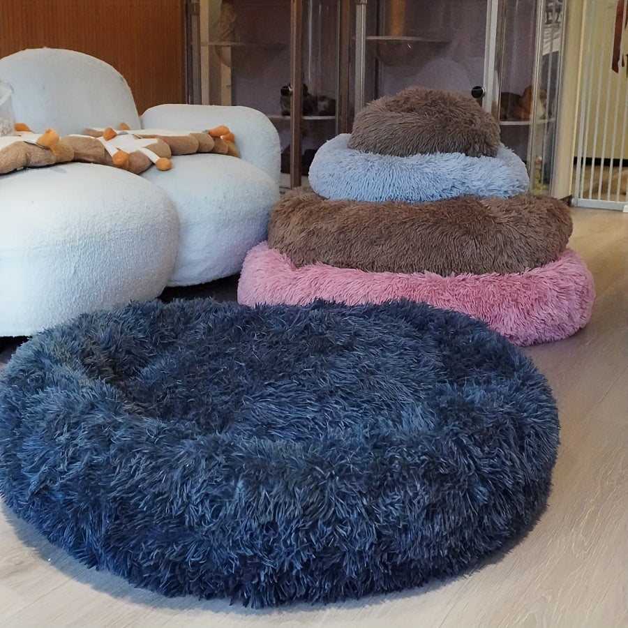 Long Plush Dog Bed, Large Pet Round Bed, Ped Calming Sleeping Nest, Pet Bed Sofa Cushion Christmas Gift