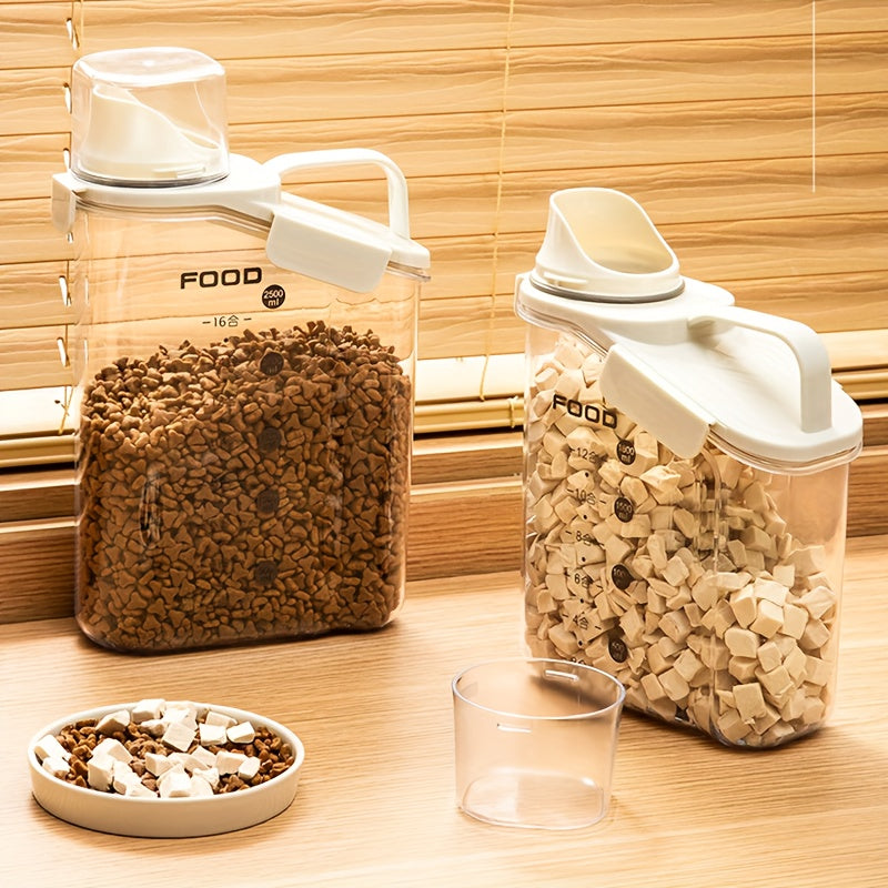 1pc Pet Sealed Food Storage Bucket With Scale, Moisture Proof Pet Food Storage Container With Measuring Cup And Handle Design, Easy Feeding Container For Dog Cat Dry Food