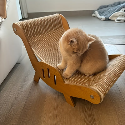 2-in-1 Wooden Cat Scratching Lounger: Durable Material, Easy Assembly, Space-Saving Design for Ultimate Comfort – Essential Pet Accessory for Your Feline Friend