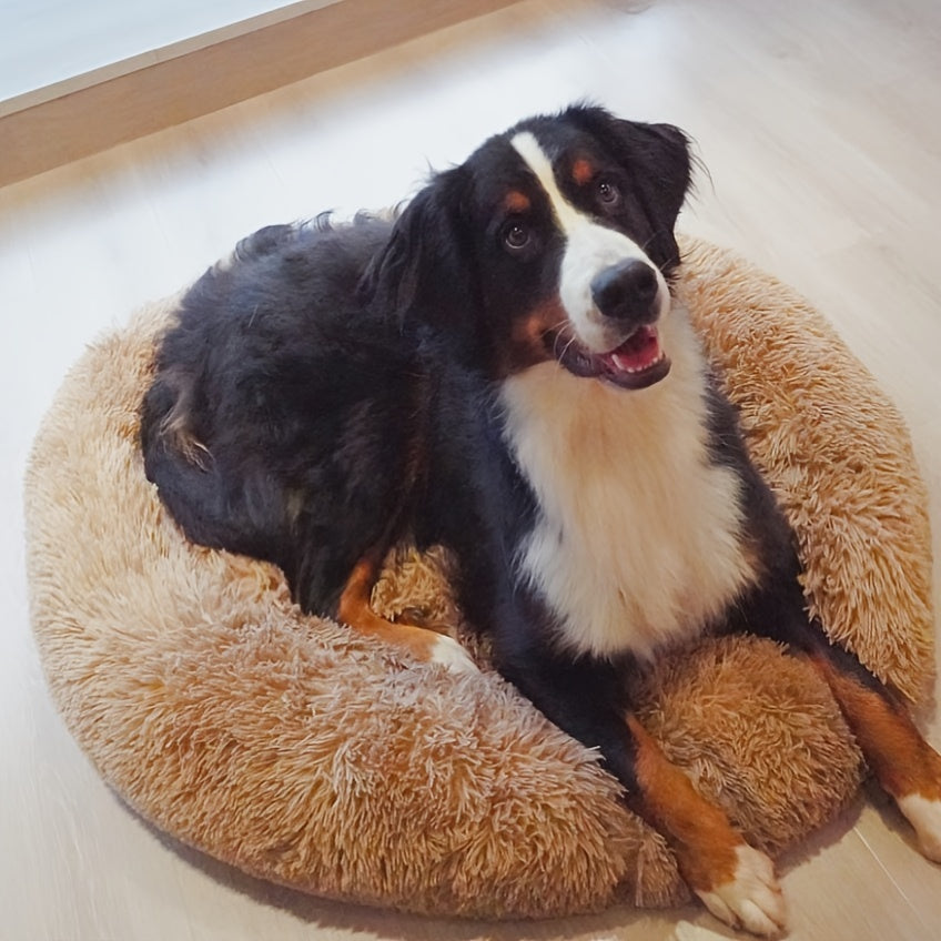 Long Plush Dog Bed, Large Pet Round Bed, Ped Calming Sleeping Nest, Pet Bed Sofa Cushion Christmas Gift