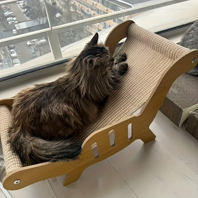2-in-1 Wooden Cat Scratching Lounger: Durable Material, Easy Assembly, Space-Saving Design for Ultimate Comfort – Essential Pet Accessory for Your Feline Friend