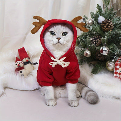 1pc Cute Christmas Deer Design Pet Sweatshirt, Dog And Cat Warm Hoodie, Dog Sweater With Pocket In The Back, Pet Autumn And Winter Clothes For Festival Party Daily Wear for stocking stuffers