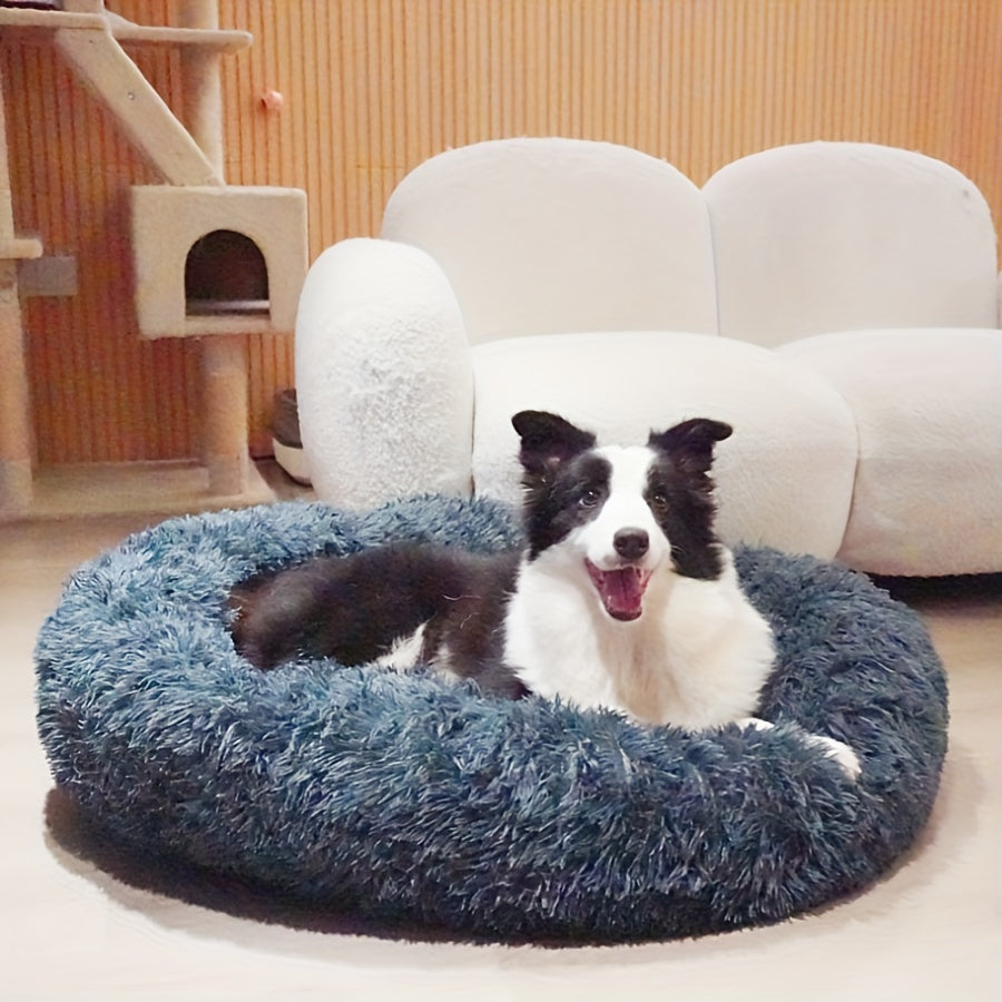 Long Plush Dog Bed, Large Pet Round Bed, Ped Calming Sleeping Nest, Pet Bed Sofa Cushion Christmas Gift