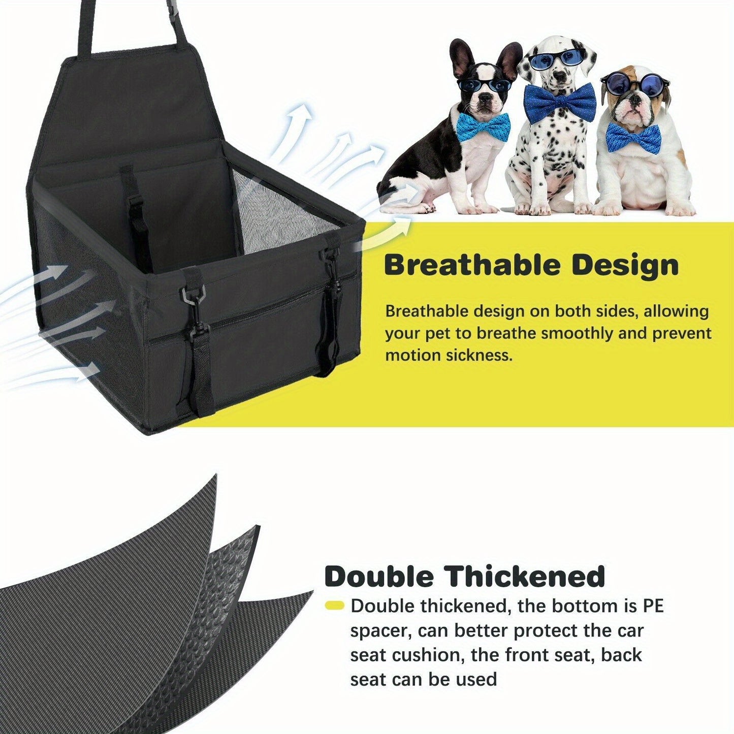 Bottom and front with thickened PE partitions Pet reinforced car booster seat for dogs and cats Portable breathable bag with safety belt Dog carrier safe and stable for travel Attention with clip-on belt with PVC tube (pink,