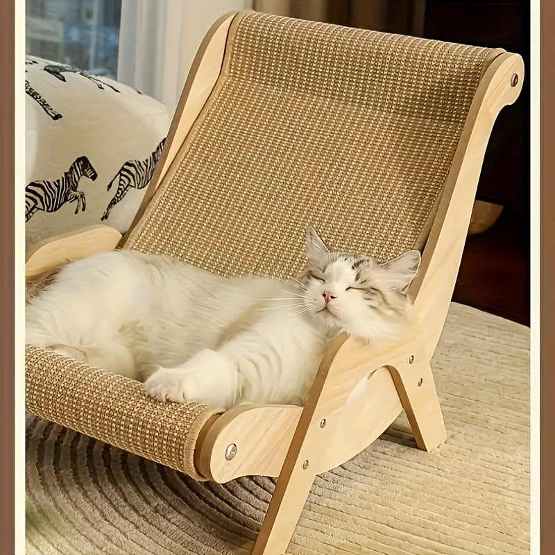 2-in-1 Wooden Cat Scratching Lounger: Durable Material, Easy Assembly, Space-Saving Design for Ultimate Comfort – Essential Pet Accessory for Your Feline Friend