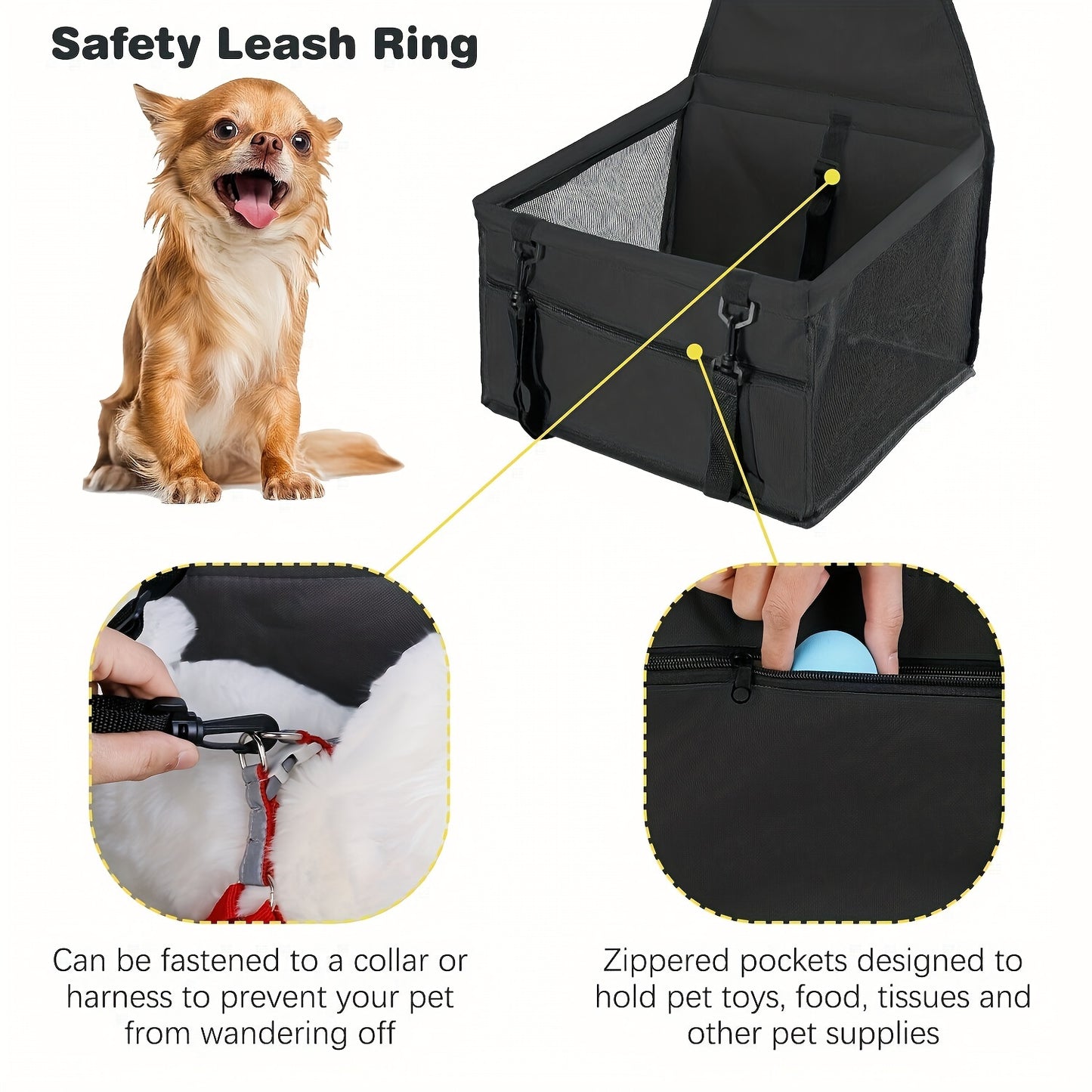 Bottom and front with thickened PE partitions Pet reinforced car booster seat for dogs and cats Portable breathable bag with safety belt Dog carrier safe and stable for travel Attention with clip-on belt with PVC tube (pink,