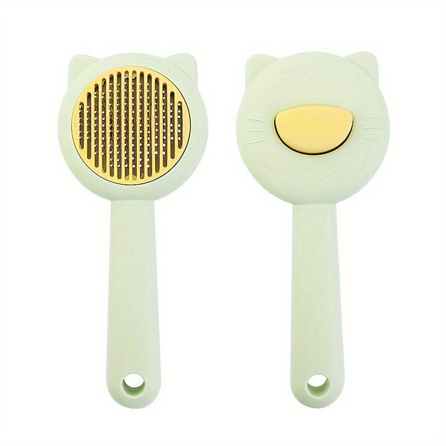 1pc Cat Bath & Massage Brush - Self-Cleaning Pet Grooming Comb for Shedding, Pink & Green, Soft PP Material, Gentle on Cats, Perfect for Bathing and Hair Removal, Cat Grooming