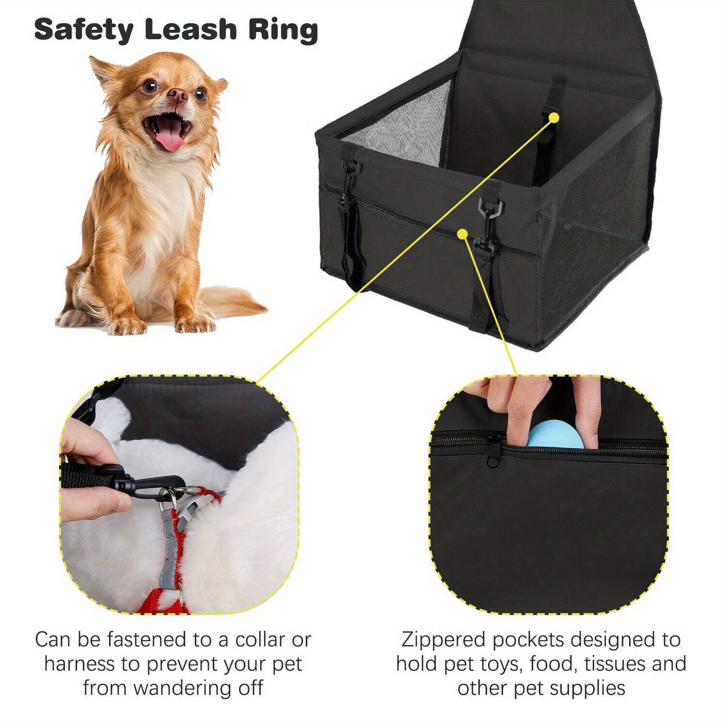 Bottom and front with thickened PE partitions Pet reinforced car booster seat for dogs and cats Portable breathable bag with safety belt Dog carrier safe and stable for travel Attention with clip-on belt with PVC tube (pink,