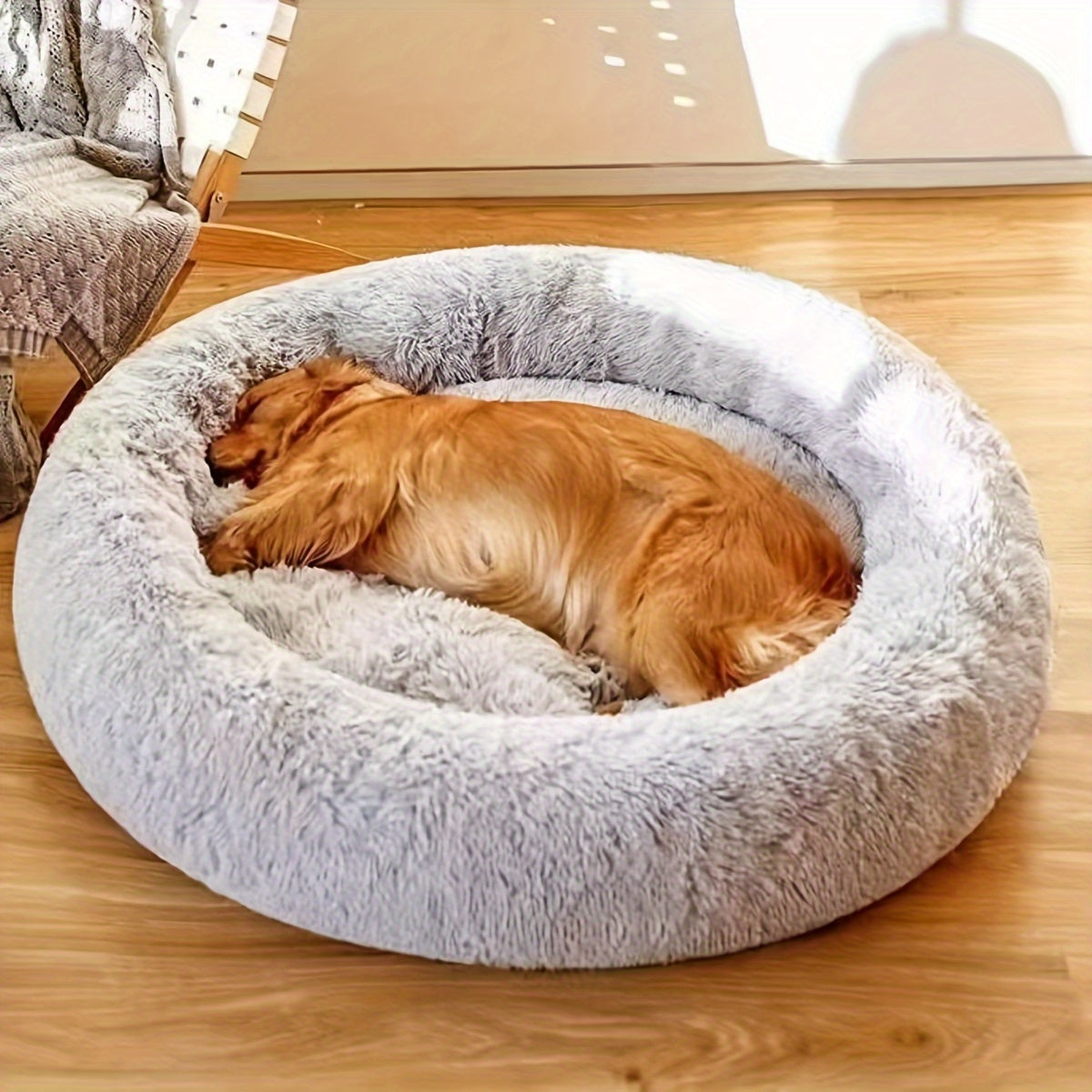 Long Plush Dog Bed, Large Pet Round Bed, Ped Calming Sleeping Nest, Pet Bed Sofa Cushion Christmas Gift