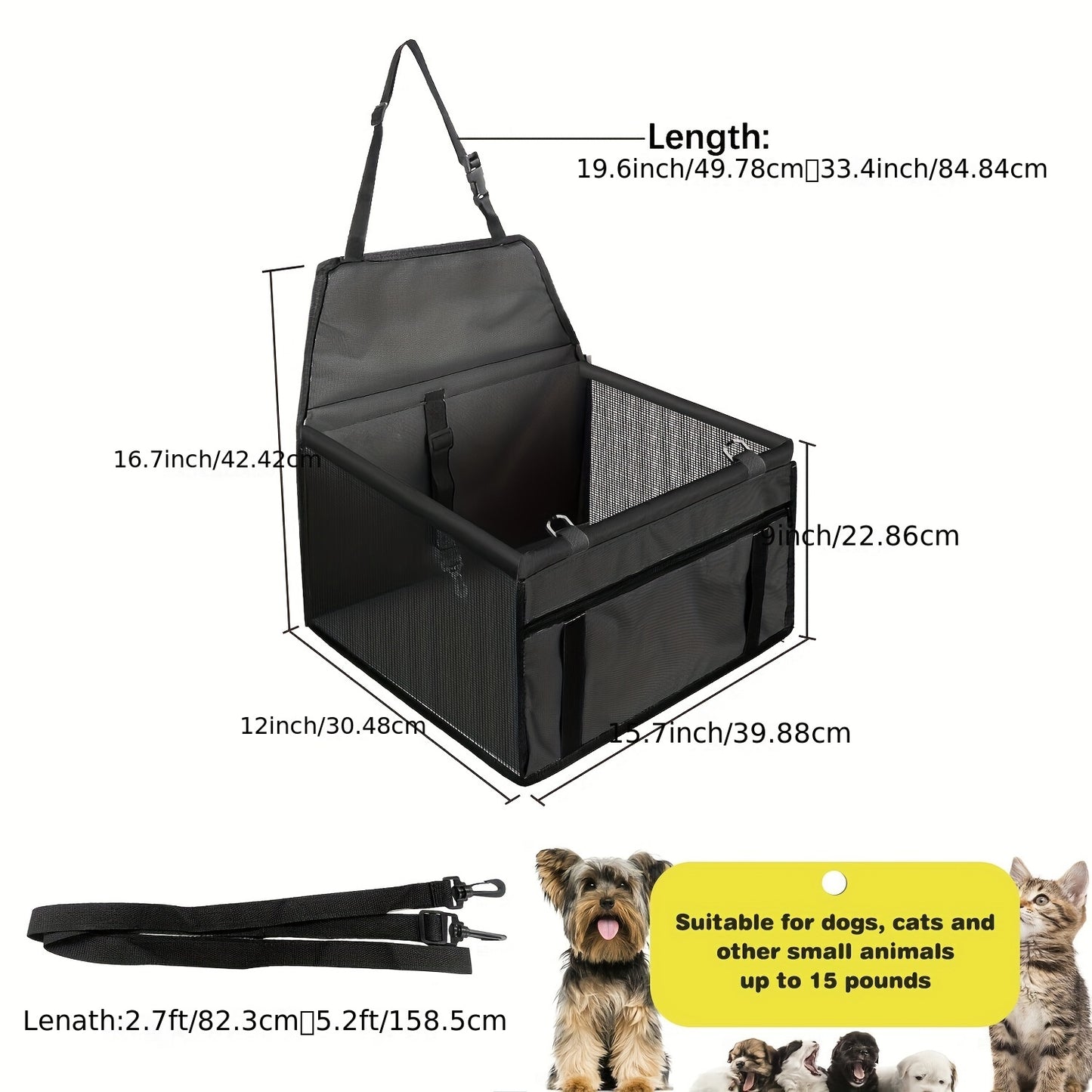Bottom and front with thickened PE partitions Pet reinforced car booster seat for dogs and cats Portable breathable bag with safety belt Dog carrier safe and stable for travel Attention with clip-on belt with PVC tube (pink,