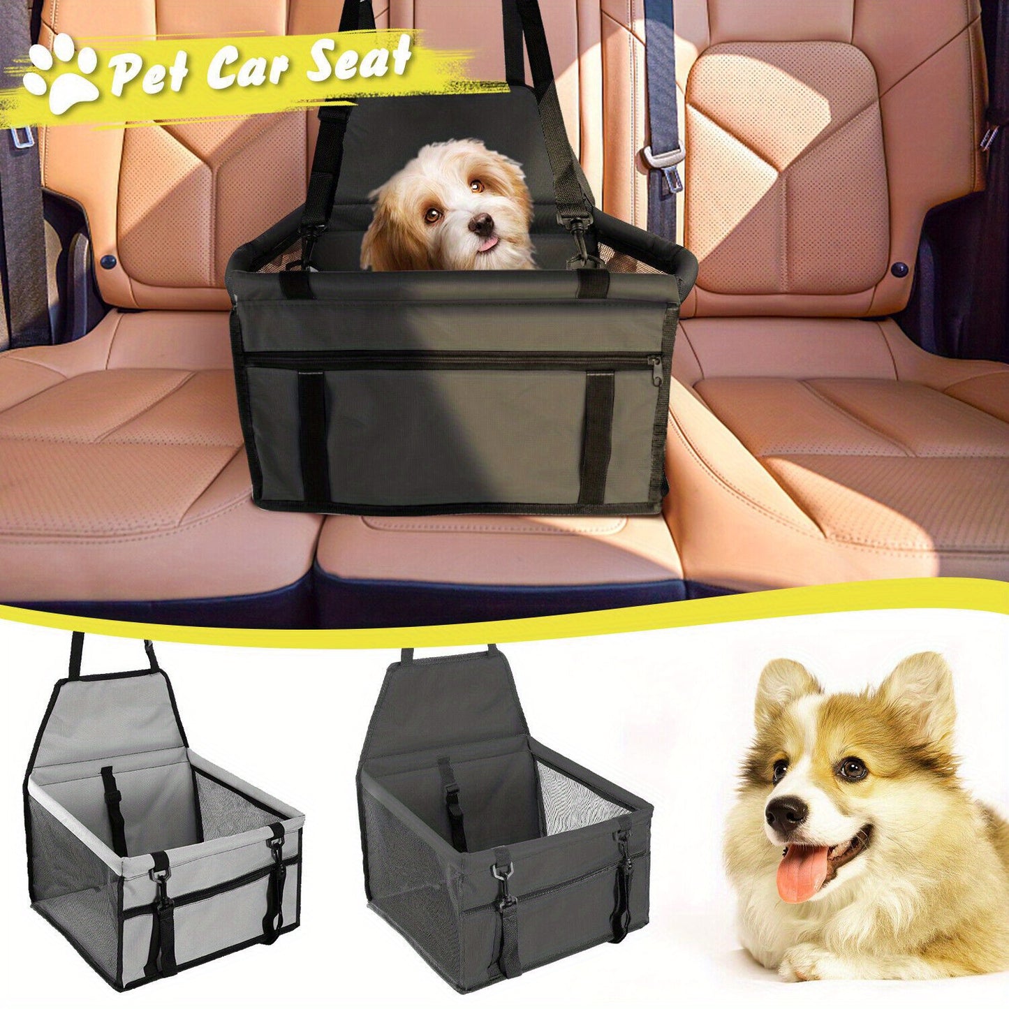Bottom and front with thickened PE partitions Pet reinforced car booster seat for dogs and cats Portable breathable bag with safety belt Dog carrier safe and stable for travel Attention with clip-on belt with PVC tube (pink,