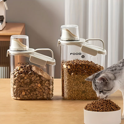 1pc Pet Sealed Food Storage Bucket With Scale, Moisture Proof Pet Food Storage Container With Measuring Cup And Handle Design, Easy Feeding Container For Dog Cat Dry Food