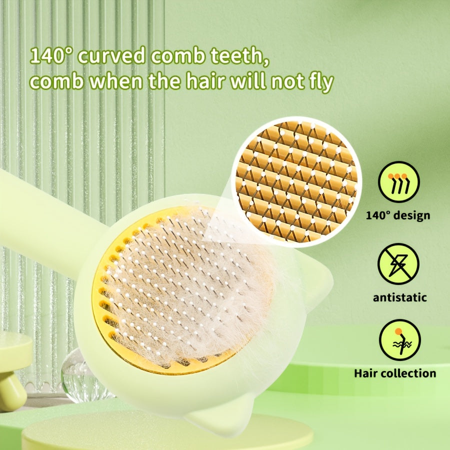 1pc Cat Bath & Massage Brush - Self-Cleaning Pet Grooming Comb for Shedding, Pink & Green, Soft PP Material, Gentle on Cats, Perfect for Bathing and Hair Removal, Cat Grooming