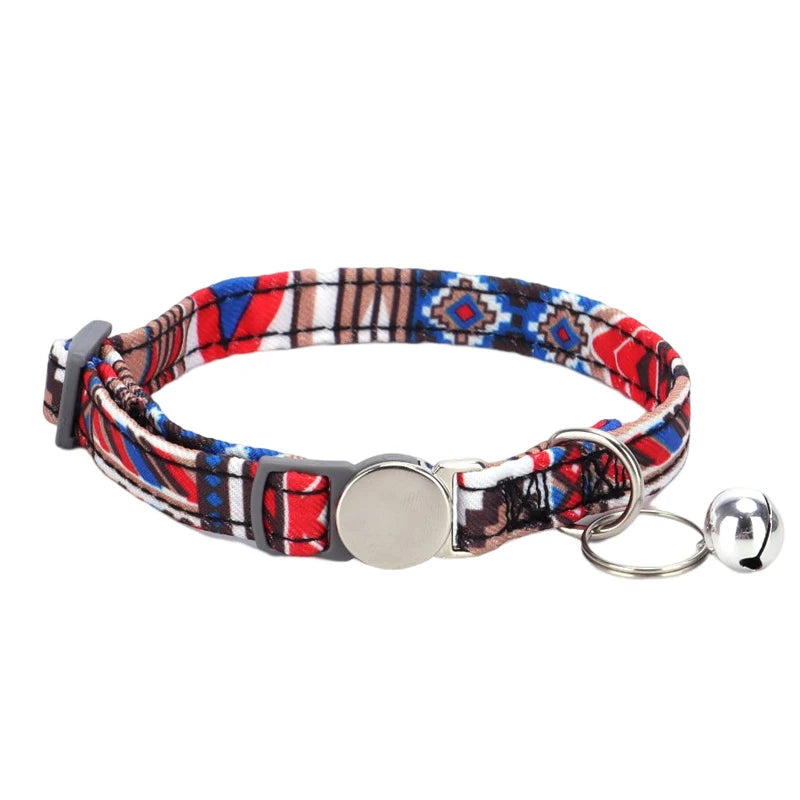 Personalized Cat Collar with Bell Adjustable Dog Neck Strap Fashion Print Puppy Kitten Collars Free Engraved Cat Id Pet Supplies