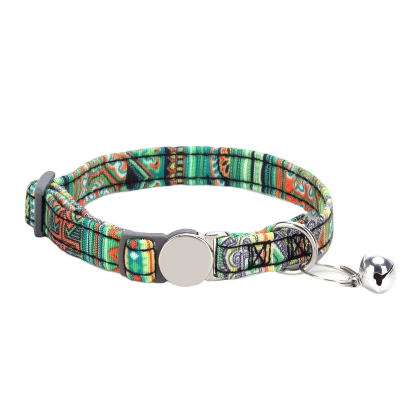 Personalized Cat Collar with Bell Adjustable Dog Neck Strap Fashion Print Puppy Kitten Collars Free Engraved Cat Id Pet Supplies