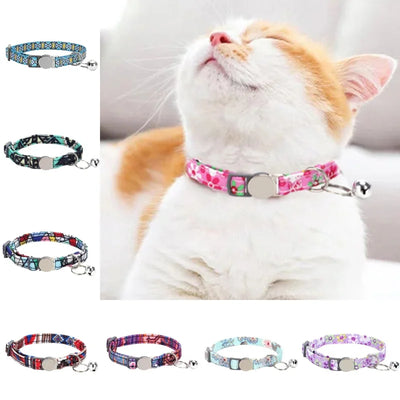 Personalized Cat Collar with Bell Adjustable Dog Neck Strap Fashion Print Puppy Kitten Collars Free Engraved Cat Id Pet Supplies