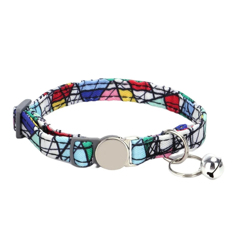 Personalized Cat Collar with Bell Adjustable Dog Neck Strap Fashion Print Puppy Kitten Collars Free Engraved Cat Id Pet Supplies