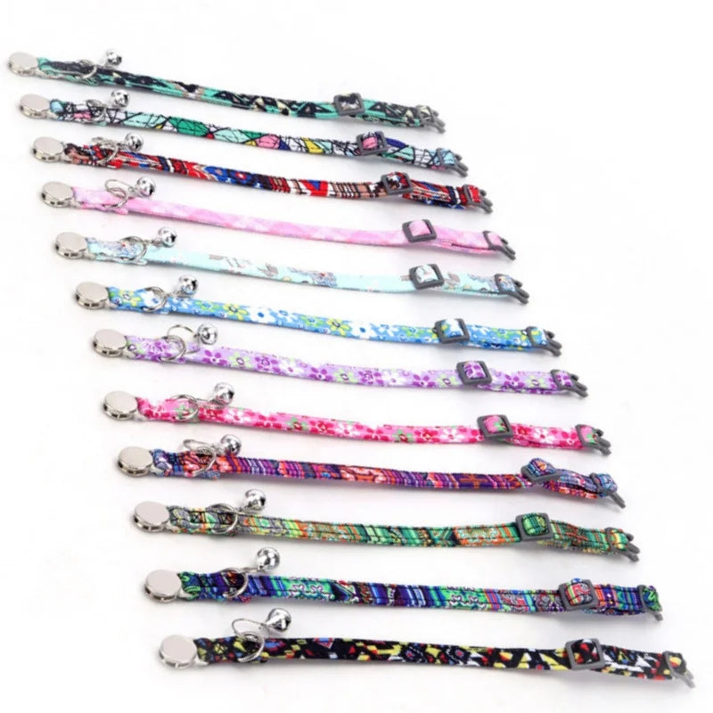 Personalized Cat Collar with Bell Adjustable Dog Neck Strap Fashion Print Puppy Kitten Collars Free Engraved Cat Id Pet Supplies