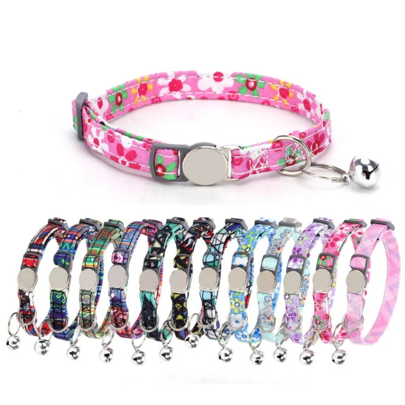 Personalized Cat Collar with Bell Adjustable Dog Neck Strap Fashion Print Puppy Kitten Collars Free Engraved Cat Id Pet Supplies