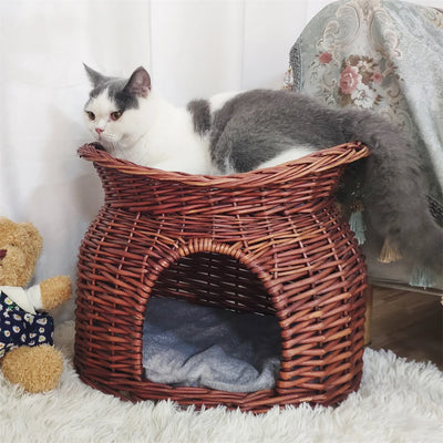 Tier Rattan Wicker Elevated Cat House