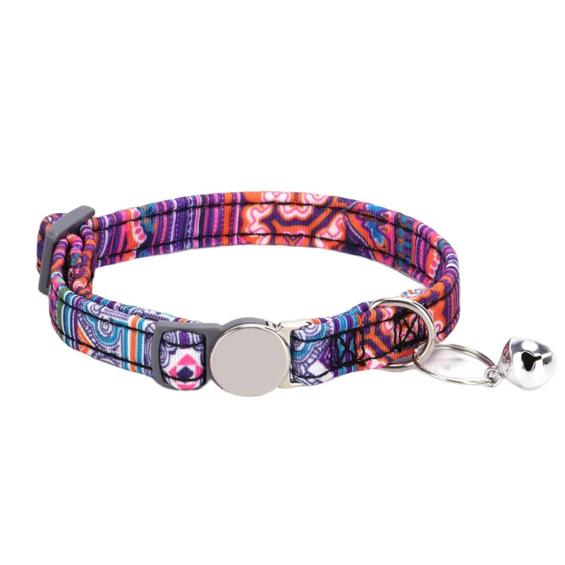 Personalized Cat Collar with Bell Adjustable Dog Neck Strap Fashion Print Puppy Kitten Collars Free Engraved Cat Id Pet Supplies