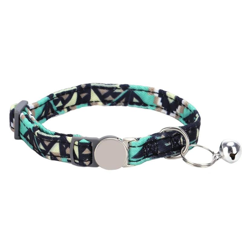 Personalized Cat Collar with Bell Adjustable Dog Neck Strap Fashion Print Puppy Kitten Collars Free Engraved Cat Id Pet Supplies