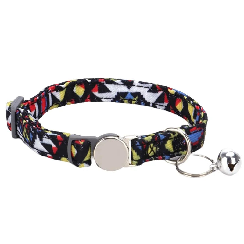 Personalized Cat Collar with Bell Adjustable Dog Neck Strap Fashion Print Puppy Kitten Collars Free Engraved Cat Id Pet Supplies